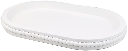 Hrastany White Oval Wood Coffee Table Serving Tray with Beads for Ottoman by Hrastany