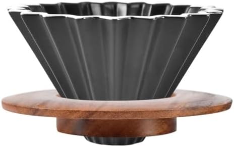 Ceramic Coffee Dripper Pour Over Coffee Maker with Wood Stand Elegant Flower Shape Filter by Goodening