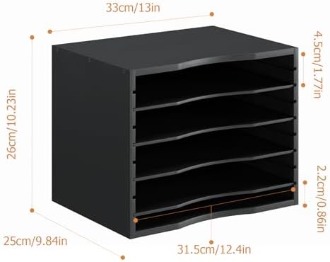 Bamjoy Wood 5 Tier Desktop Organizer, Paper Organizer Mail Sorter, File Holder Letter Document Storage with Adjustable Shelves for School Home Office, Black - Image 2