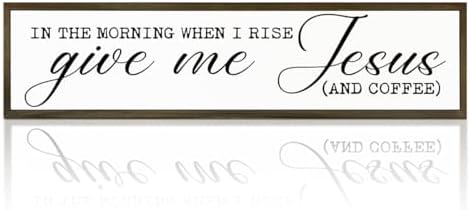 Coffee Wood Sign, Rustic Wooden Hanging Signs, Desk Decor Art, Coffees Lover Decoration for Home Kitchen Bedroom, Coffees Station Decor, When I Rise Give Me Jesus and Coffee Sign, 17.8x4x1.2 inches by WKYAER