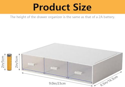 Desk Organizer-Stackable Storage Drawers, Plastic Compact Desk Storage Box Perfect for Collection Small Item/Cosmetic Office Organizer - 3 drawers (White) - Image 3