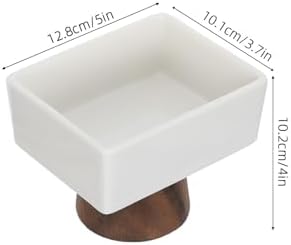 SHINEOFI Ceramic Jewelry Tray Catchall with Wooden Base, White Minimalist - Image 2