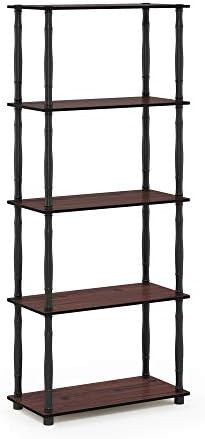 Furinno TURN-S-TUBE Storage Shelves, 5-Tier Book Shelf, Corner Shelf, Toolless Open Shelves, Classic Tubes, for Organization and Storage, Living Room, Garage, Home Office, Dark Cherry - Image 6