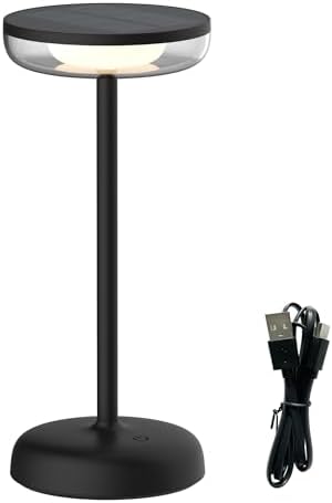 Cocktail Style Solar Table Lamp, USB-C, Dimmable, Black, 1pk by VerLuce