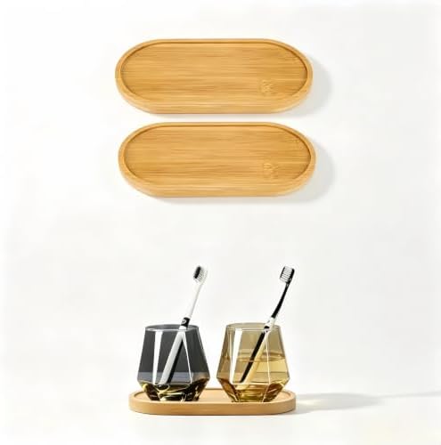 Bamboo Tray 2-Pack - Bathroom Tray for Bathroom, Bamboo Vanity Tray, Natural Wood Vanity Decor (6.88" x 3.46") by Unknown