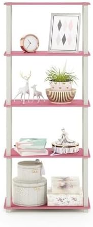 Furinno Turn-N-Tube 5-Tier Multipurpose Shelf / Display Rack / Storage Shelf / Bookshelf, Square Tubes, Pink/White - Image 5