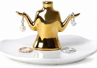Gold Jewelry Holder with Tray, Ceramic Ring Dish, Earring Stand by Sikkis
