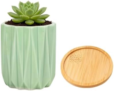 Cuteforyou Modern Textured Ceramic Succulent Planter Pot – 6 Color Options (No Plant Included) – Perfect for Small Plants, Cacti & Desk Decor – Lightweight & Durable (Green, 3.5'' Tall) by Cuteforyou
