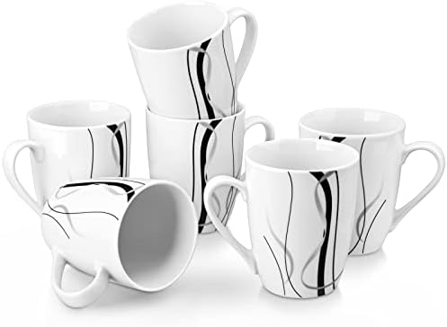 VEWEET Coffee Mugs Set of 6, 11 OZ White Ceramic Mugs, Fiona by VEWEET