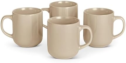 Amazon Basics Stoneware Coffee Mugs, 4-Piece Set, Gloss-Glazed, Stain-Resistant, Microwave, Freezer and Dishwasher-Safe, Linen Gray, 16 oz. (Pack of 6) by AmazonBasics