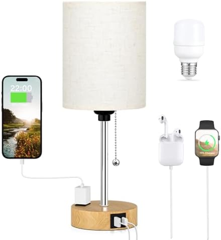 Small Bedside Table Lamp for Bedroom, Desk Lamp with USB Ports for Dorm by DicooolDirect