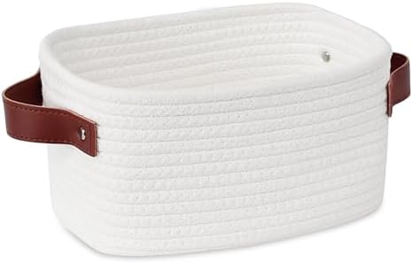 ABenkle Small Storage Basket, Mini Baskets with Handle, Cute Cotton Woven Baskets for Shelves, Boho Decorative Toy Storage Bin for Nursery, Spa, Empty Gift Basket - XS, White by ABenkle