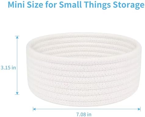 ABenkle 2 Pack Small Baskets, Cotton Rope Woven Basket, Cute Mini Tiny Storage Baskets, Decorative Boho Basket for Nursery Living Room Bedroom Shelf, Empty Gift Baskets - White - Image 2