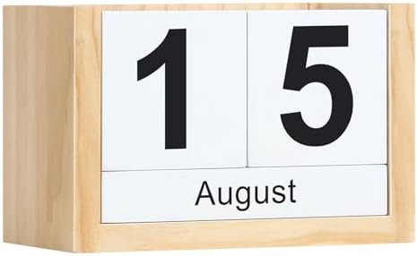 Wooden Block Calendar for Desk, Small Size Daily Desktop Perpetual Desk Calendar, Cute Date Display Desk Accessories for Home Office Decor, Teacher, Classroom, Reusable Yearly, Wood Grain by DEERINE