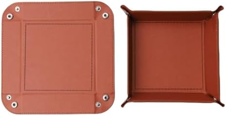 Valet Tray Desktop Storage Organizer – Vegan Leather Catchall Tray Bedside Vanity Tray Nightstand Caddy Holder for Remote Controller, Watch, Keys, Phone, Wallet, Coin, Jewelry, Brown - Image 6