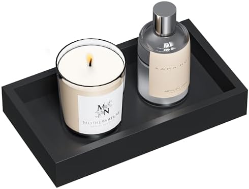 ZHWS Small Bathroom Vanity Tray for Countertop Makeup Perfume Decor Candle Jewelry, Small Kitchen Tray for Soap Dispenser Spice Sponge Holder Black Toilet Tray 7.9”L x 4.4”W x 1.14”H by ZHWS