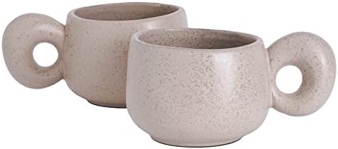 Uaral Cermic Small Coffee Mugs 10 Ounce Cappuccino Mugs Handmade Mug Set with One-finger Handle for Mocca,Latte,Cereal,Yogurt and Beverage,Set of 2(Cream) by Uaral