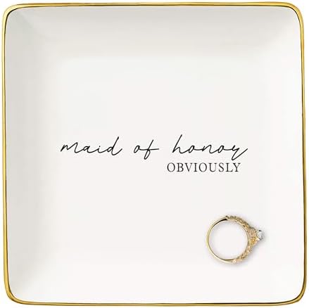 Maid of Honor Proposal Gifts from Bride-Bridesmaid Obviously-Wedding Gift-Bachelorette Party Present for Her Bestie Friend-Ceramic Jewelry Tray Trinket Holder Ring Dish-Will You Be My Maid of Honor by NZY