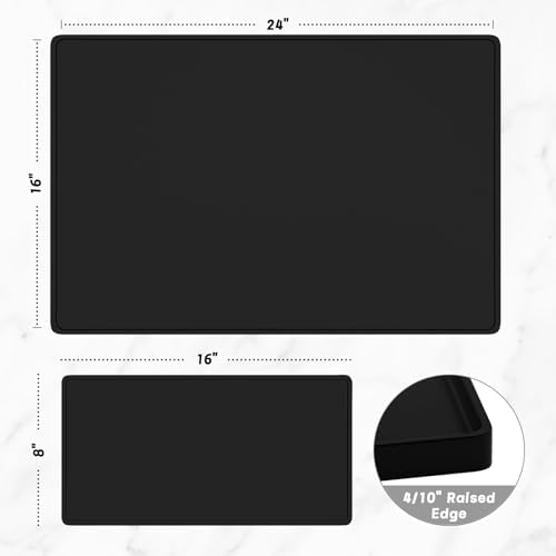 Rnivvi Silicone Coffee Mat, 16" x 24" Waterproof Raised Edge Coffee Bar Mats for Espresso Machine Station Accessories, Heat Resistant Detachable Dish Drying Pad for Kitchen Counter, Dish Rack, Black - Image 2
