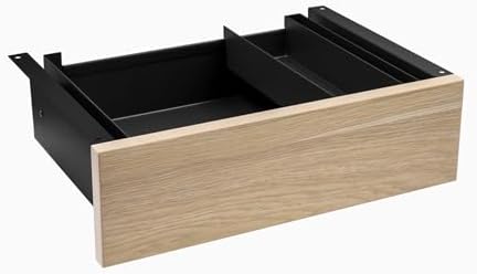 Desky Minimal Under Desk Drawer – Slim Pull-Out Metal Storage Organizer for Sit-Stand Desks, Smooth Glide, Space-Saving Design, Easy Mount, Classic Oak Laminate & Black Frame by Desky