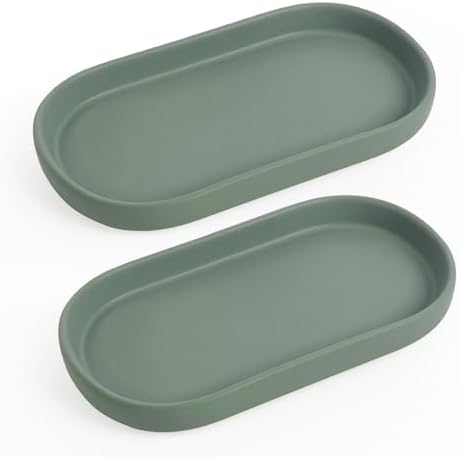 INGOFIN 7" Ceramic Bathroom Vanity Tray Set- 2 Pcs Bathroom Organizer Countertop Tray for Perfume, Jewelry, Small Kitchen Counter Soap Tray, Decorative for Bathroom Vanity and Toilet Tank, Green by INGOFIN
