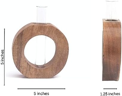 Wooden Plant Propagation Station Stand with Single Glass Test Tube Indoor Desktop Terrarium for Hydroponics Water Plant Cutting Flower Vase Planter Home Office Garden Decor Plant Lover Gifts, Brown - Image 2