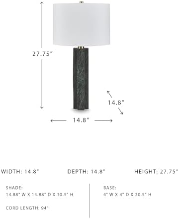 Signature Design by Ashley Keegan Table Lamp, Stately 28" Height, Green Marble and Metal Base with Drum Hardback Fabric Shade, Contemporary Lighting for Living Room, Green - Image 7