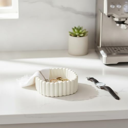Modern Minimalist Glazed Porcelain Valet Tray, Decorative Catchall Dish for Rings and Keys, Compact Vanity Organizer, 7.9 x 5.1 x 3.3 Inches - Image 2
