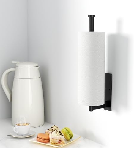 Paper Towel Holder Under Cabinet - Stainless Steel Paper Towel Holder Wall Mount, Self-Adhesive or Drilling, Matte Black Towel Rack for Kitchen Organization and Storage, Kitchen Paper Roll Holder - Image 2