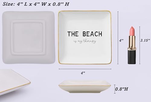 NZY Beach Life Gifts for Woman,Delicate Ceramic Jewelry Tray Gift for Lady,Seaside Lovers Present,Seaside Travel Lovers Present- Trinket Holder Ring Dish-The Beach Is My Therapy - Image 5