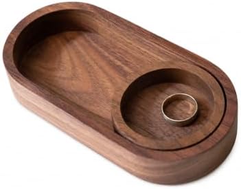Black Walnut Oval Tray with Removable Round Dish – Solid Wood Jewelry Organizer, Ring Holder, Desk Valet, Minimalist Catchall Tray Set by TimberBoxDesign