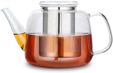 Easyworkz Borosilicate Glass Teapot 50oz with Large Stainless Steel Removable Loose Tea Infuser for Fruit Herbal and Infusion by Easyworkz