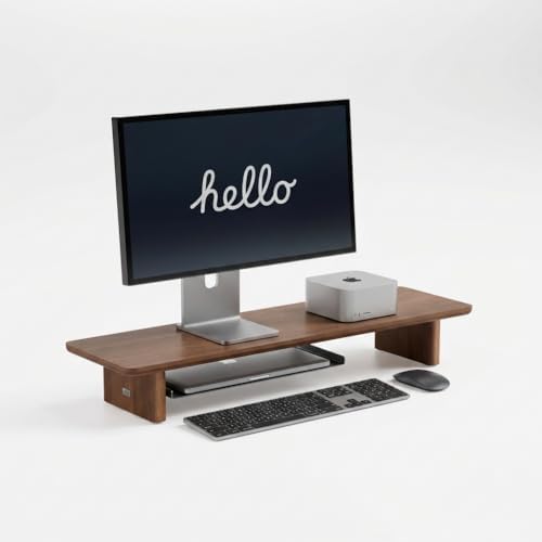 Walnut Single Monitor Stand Riser - 31.5" Wooden Monitor Stand for iMac, Laptop & Monitor, Minimalist Desk Shelf Organizer, Natural Wood Grain - Image 7