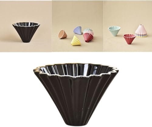 Black Ceramic Coffee Dripper - 10.3×7.8cm V60 Pour Over Cone Filter, Origami Design with Deep Grooves for Smooth Water Flow and Heat Retention, Perfect for Hand Brewed Coffee at Home or Cafe by Boxonly