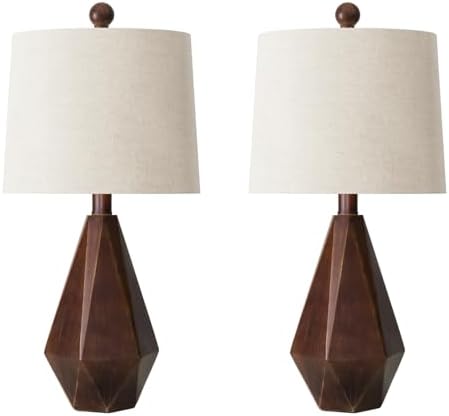 PoKat 20.25" Farmhouse Table Lamps Set of 2 for Night Stands, Vintage Bedside Lamps for Bedroom Living Room, Modern Bedroom Lamps for End Table, Suitable for Small Place, Antique Brown - Image 2