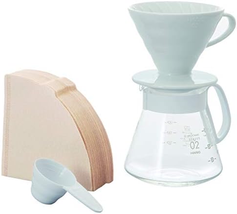 Hario V60 Ceramic Pour Over Coffee Set, Size 02, White by Hario