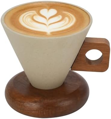 9oz Retro Ceramic Coffee Mug with Detachable Wooden Handle & Base by MFBJXC