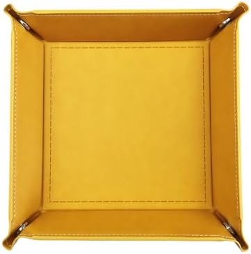 Valet Tray Desktop Storage Organizer – Vegan Leather Catchall Tray Bedside Vanity Tray Nightstand Caddy Holder for Remote Controller, Watch, Keys, Phone, Wallet, Coin, Jewelry, Yellow by siduater