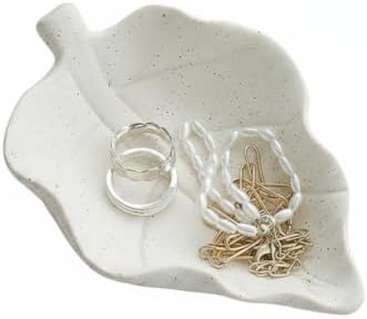Ceramic Catchall Tray for Keys and Jewelry, Compact Leaf Shaped Organizer for Entryway Console Table or Nightstand (1 PC) by Unknown