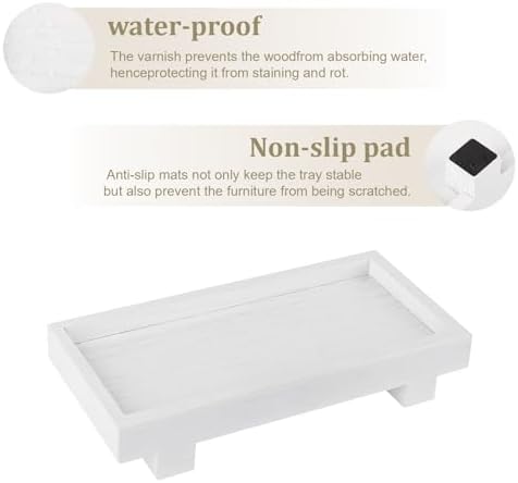 Bathroom Counter Tray Wooden Riser Display Kitchen Soap Holder, White - Image 3