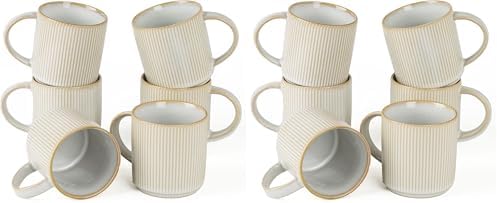famiware Coffee Mug Set for 6, Star 12 oz Catering Mugs Cup Set with Handle for Coffee, Tea, Cocoa, Milk - Ceramic Stoneware Drinkware Set, Cappuccino White (Pack of 2) by Famiware