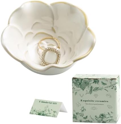 Mecaikru Ceramic Flower Jewelry Dish, 3.5 in Ring Tray with Gift Box & Card by Mecaikru