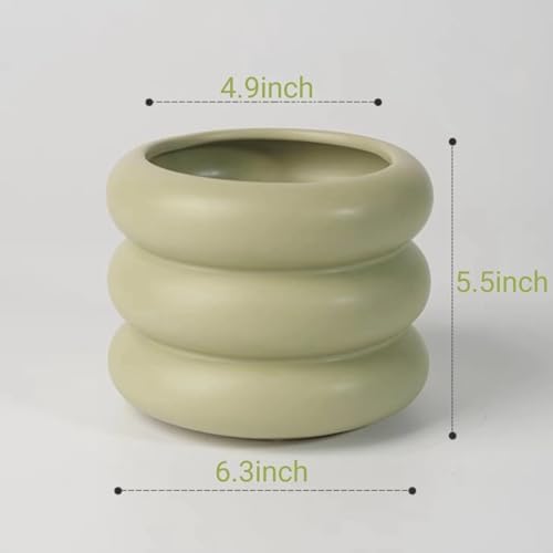 Ceramic Plant Pot Indoor, 6.5 Inch Flower Pot with Drainage Hole, Tiered Bubble Design Ceramic Planter for Home & Office Decor (Green) - Image 4