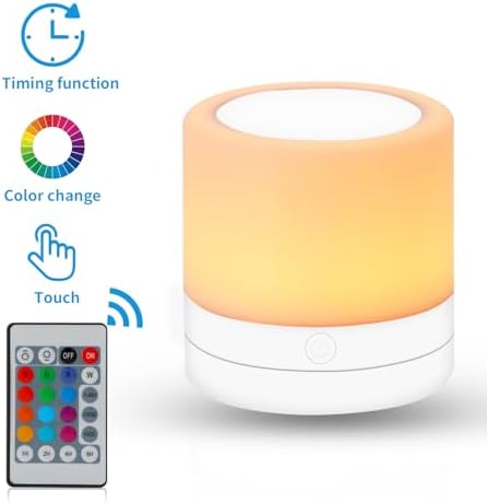Nursery Night Light for Kids, USB Rechargeable Small Desk Lamp,13 RGB Colors & 4 Brightness & 1 Remote, Touch Bedside Cordless Table Lamp, Portable Night Lamp for Bedroom Living Room (2 Pack White) - Image 3