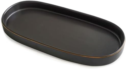 10x5 Bathroom Vanity Tray, Oval Ceramic Decorative Perfume Candle Tray for Bathroom/Kitchen Counter, Black by HANKOR