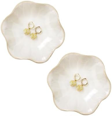 JAMEND CLXP 2PCS White Lotus Leaf Shape Ring Holder Dish, Small Key Bowl, Ceramic Trinket Tray Jewelry Dish Organizing Necklace Earrings for Mom Friend Sister, All Jewelries Are NOT Included, White. by JAMEND+CLXP