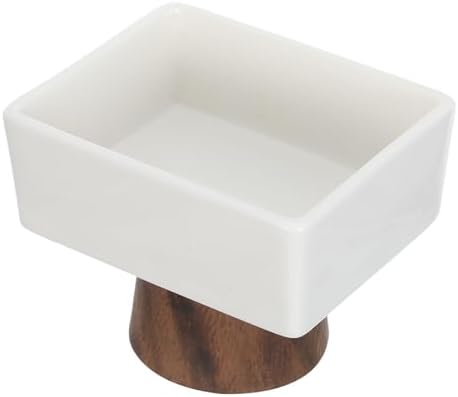 White Ceramic Jewelry Tray Geometric Minimalist with Wooden Base Organizer by Yardenfun