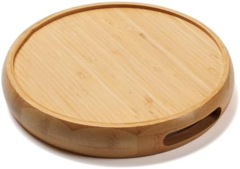 9.8" Round Bamboo Tray with Handles, Wood Serving Tray, Decorative Tray - Image 2