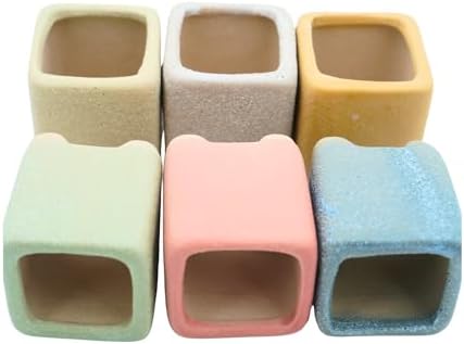 12-Pack 1.6" Modern Square Succulent Pots with Large Drainage Hole - Rustic Morandi Stone Textured Ceramic Planters, Mini Pots for Air Plants, Fairy Gardens (Lemongrass) - Image 5
