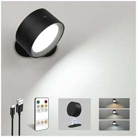Rechargeable Wall Sconces with Remote, Magnetic Wall Lights, Black by AMETHEUS